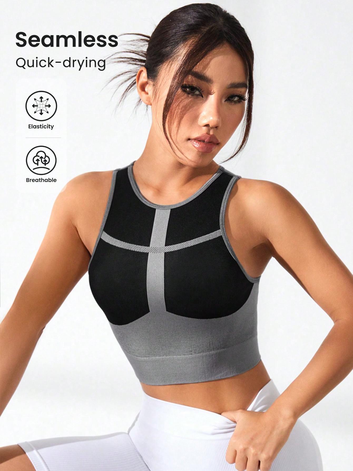 Yoga Blocks - Tank top wanita warna blok, rajutan
